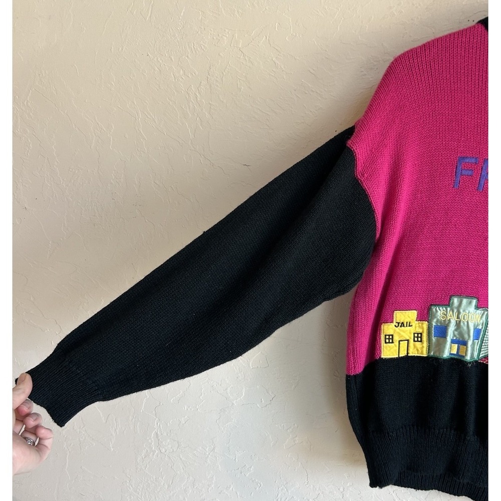 Rare Vintage Fashion Force Frog Town Novelty Sweater S Kitsch Western Appliqué - Picture 3 of 9